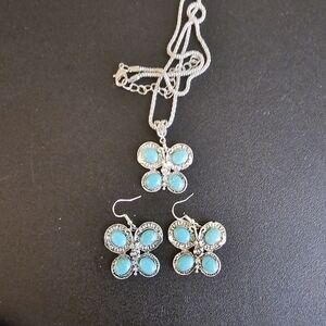Antique Silver Tone Butterfly Necklace and Earrings Set
